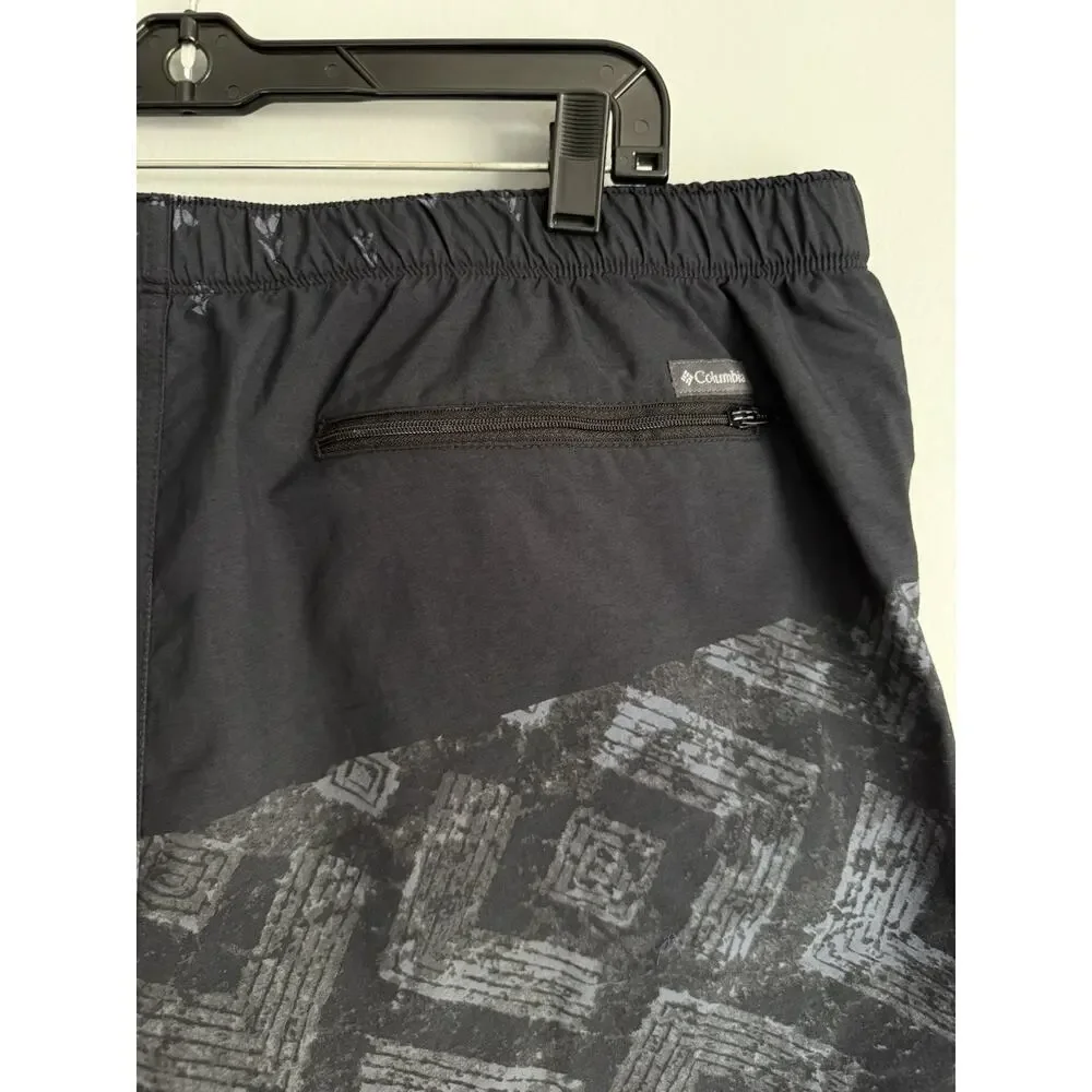 Columbia Mens Swim Trunks XL Black Gray Geometric Board Shorts Mesh Lined